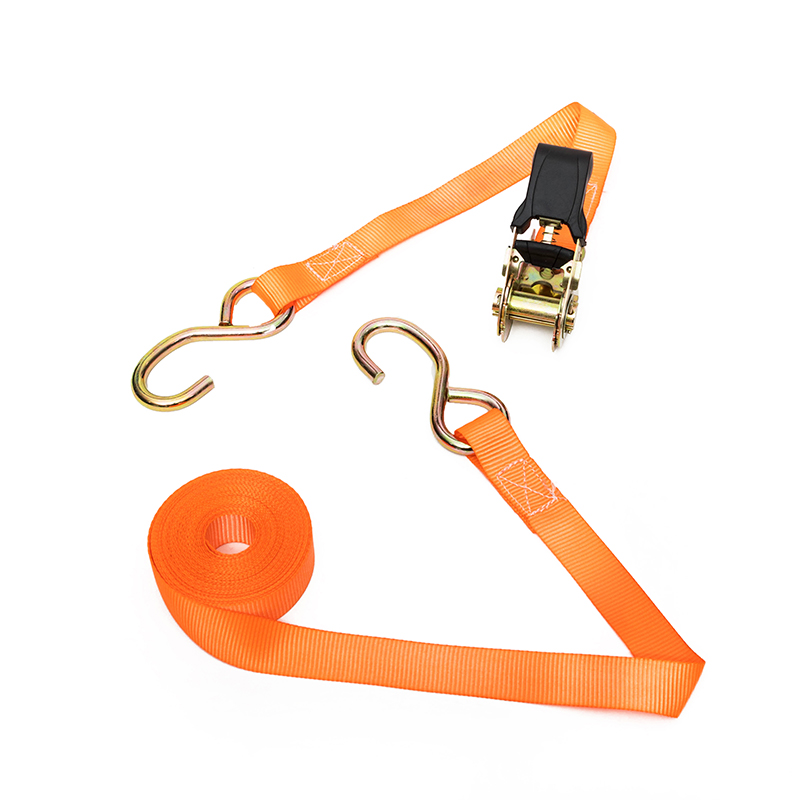 1 인치 25mm 800kg 래칫 타이 다운 스트랩 블랙 코팅 S 후크